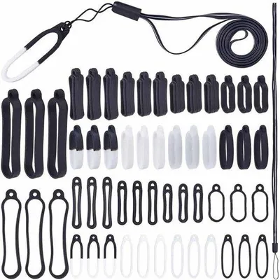 Produktbild von Anti-verlust Lanyard-Set mit Silikonringen - Verstellbare Riemenhalter - Selbstschutzkettenschloss - 6 Größen, 46 Stück.
