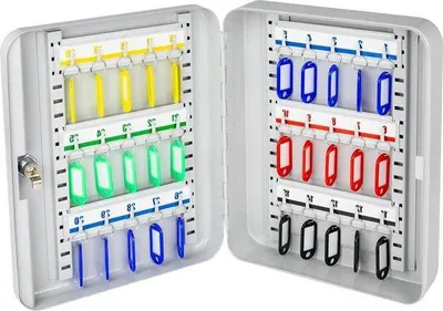 Produktbild von Famanu Schlüsselkasten abschließbar - 30 Haken - 30 x 24 x 7,5 cm - Lichtgrau