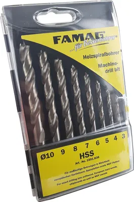 Produktbild von Famag Holzspiralbohrer HSS - Set´s 1591.838 - 8-teilig in Kassette Ø 3, 4, 5, 6, 7, 8, 9, 10 mm