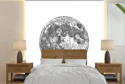 Produktbild von MuchoWow® Fototapete für Wohnzimmer oder Schlafzimmer Wandtapete Vinyl Motivtapete Eine schwarz-weiße Illustration des Mondes - 350x350 cm - Schlafzimmertapete