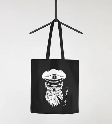 Produktbild von Jutebeutel Kapitän Totenkopf Captain Skull Hipster Baumwolltasche Stoffbeutel stofftasche Autiga® schwarz 2 lange Henkel