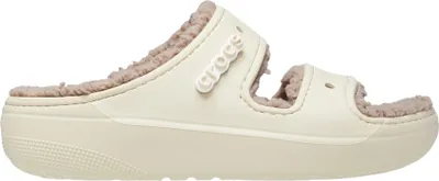 A single beige Crocs Classic Cozzzy Sandal with fluffy lining is shown against a white background.