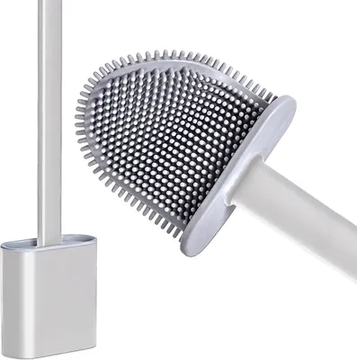 Produktbild von WC-Bürstenhalter - Toilettenreiniger - Badezimmerreinigung - Flexible Bürste aus Silikon - Freistehend oder zur Wandmontage - Weiß