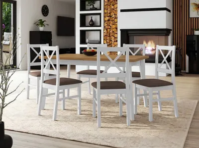 Obrázok produktu pre Rozkladací jedálenský stôl 140 cm so 6 stoličkami ADELBITE 3 - dub grandson / biely / hnedý 2