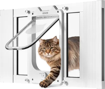 Image de Chatière VEVOR Chatière adaptable aux largeurs de fenêtres (584-711 mm), Porte pour animaux domestiques résistante aux intempéries avec 4 modes de verrouillage sûrs & cadre en aluminium & verre hautement transparent & fermeture magnétique, Blanc