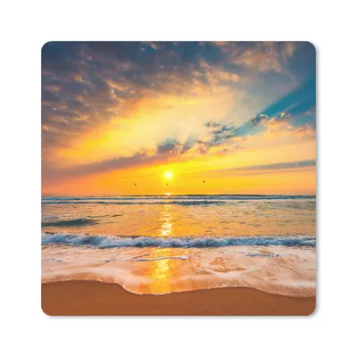 Produktbild von MuchoWow® Mauspad Mousepad Sonnenuntergang - Strand - Meer - Wolken - Orange 20x20 cm - Mousepads - Maus Mat - Pad - Mausunterlage - Desk Mat - Bureauartikeln