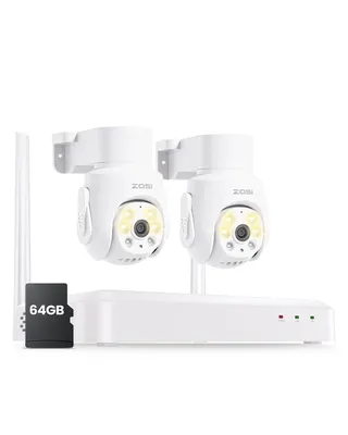 Produktbild von ZOSI 3K 5MP Wi-Fi 6 Überwachungskamera Set mit 2X 360° PTZ WLAN Kamera Aussen, 64GB Karte, Personenverfolgung, Farbnachtsicht, 2-Wege-Audio, C280