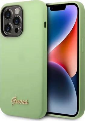 Zdjęcie produktu dla Etui silikonowe Guess do iPhone'a 14 Pro Max – metalowe logo – zielone