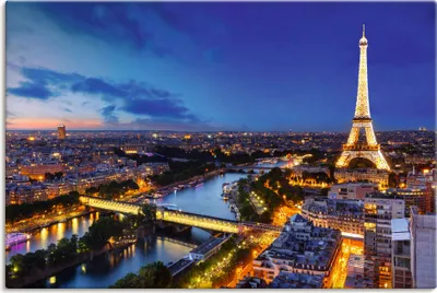 Produktbild von ARTland Leinwandbild Eiffelturm und Seine am Abend, Paris Größe: 60x40 cm