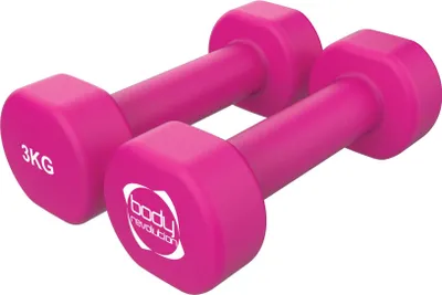 Immagine prodotto di Set di manubri in neoprene 2 x 3 kg – Manubri in ghisa con rivestimento, base piatta anti-rotolamento, antiscivolo, ideali per l'allenamento a casa, il fitness, il pilates e l'allenamento della forza