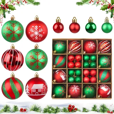 Weihnachtskugeln 16er Set, Kunststoff, rot/grün, unzerbrechlich