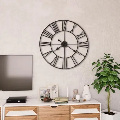 Produktbild von Wanduhren XXL, 80 cm, im Stil einer Pendeluhr, mit Quarzuhrwerk, robuste Metallkonstruktion, industrielle Wanduhr