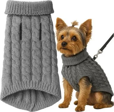 Image de Pull pour animaux de compagnie, gris, taille M, tricot chaud d'hiver