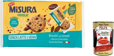 Produktbild von 12x Misura Privolat Kekse mit Müsli und Schokoladenstückchen Ohne Milch und Eier Italienisches Mehl, biscuits cookies 280g + Italian Gourmet polpa 400g