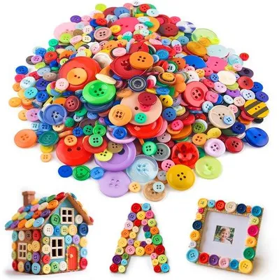 Image de Boutons multicolores, 1 000 pièces, 500 g, matériel de bricolage, idéal pour la décoration