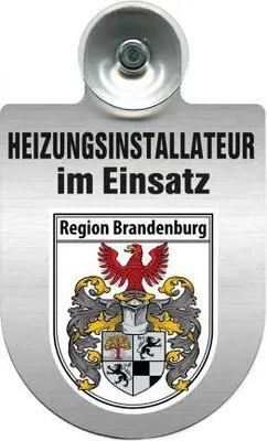 Produktbild von Einsatzschild mit Saugnapf - Heizungsinstallateur - im Einsatz incl. Regionenwappen nach Wahl 393817 Color - Region Brandenburg