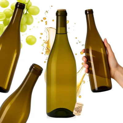 Zdjęcie produktu dla SuperButelki - Butelka szklana BURGUNDY 750 ml z korkiem, do wina, nalewek, flaszka 0,75 l na wino + korek aglomerowany