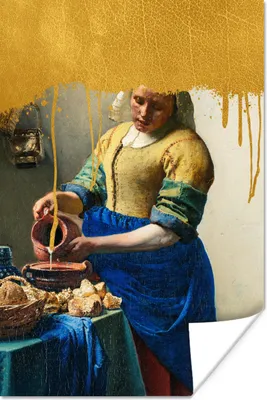 Produktbild von MuchoWow® Poster Milchmädchen - Gold - Vermeer 80x120 cm - Papierdruck