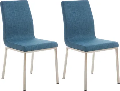 Produktbild von CLP 2er Set Esszimmerstühle Colmar Stoff Edelstahlgestell blau