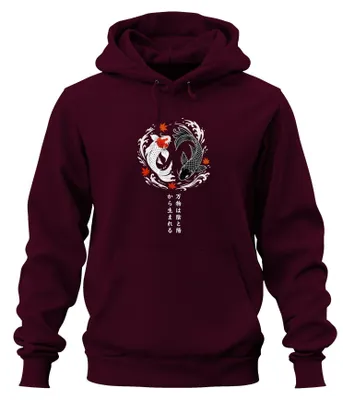 Produktbild von Koi Karpfen Yin Yang Japanisch Zen Japan Y2K Asiatisch Hoodie Kapuzenpullover, Burgundy, L