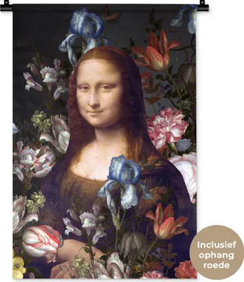 Produktbild von MuchoWow® Wandteppich Wandbehang Mona Lisa - Leonardo da Vinci - Blumen 60x90 cm Tapisserie Dekoration Wandtuch - Foto-Teppich - Abwaschbar