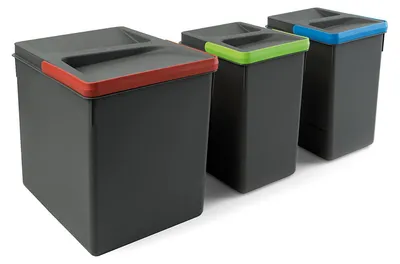Image de Poubelles pour tiroir de cuisine Recycle, Hauteur 266, 1x15 litres + 2x7 litres, gris