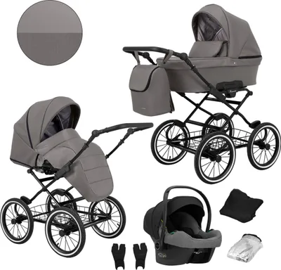 Produktbild von Kinderwagen ROMANTIC Sportwagen Babywagen Babyschale Komplettset Kinder Wagen Set 3 in 1 (ROM-10, Rahmenfarbe: Schwarz)