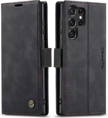 Produktbild von Galaxy S23 Ultra Hülle, Retro Kunstledertasche mit Standfunktion Schutzhülle für Samsung Galaxy S23 Ultra Schwarz