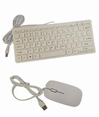 Produktbild von Kompaktes Mini Tastatur und Maus Set,USB-Kabel, QWERTY,ultradünn & leicht, weiss