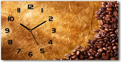 Produktbild von Wanduhr aus Glas – 60x30 cm - Glasbild - Glasuhr - Gehärtetes Glas - schwarze-zeiger - Kaffeebohnen