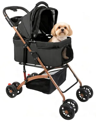 Produktbild von Hunde Buggy für Hund und Katze - 4 in 1 faltbarer Tierwagen - Bis 35 kg - 360° Gummiräder mit Federung - Geländetauglich - Schwarz