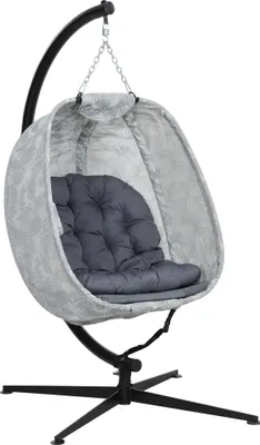 Image de Fortuna Lai Fauteuil suspendu en forme d'œuf pour l'extérieur, pliable Balançoire suspendue avec support, coussins d'assise, hamac pour 1 personne, fauteuil à bascule intérieur/extérieur, terrasse, jardin, gris