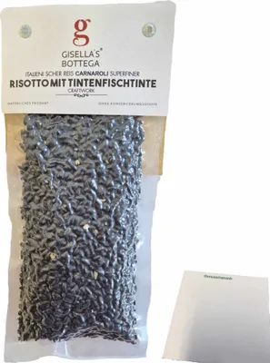 Produktbild von Gisellas Bottega Risotto mit Tintenfischtinte (200g Packung) + usy Block