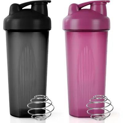 Produktbild von Protein Shaker 600ml mit Messskala & Mischkugel BPA Frei Schwarz+Lila