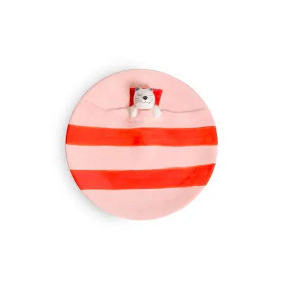 Produktbild von Schmuckablage träumende Katze Keramik pink Schmuckteller handbemalt ca. Ø 13 x 3 cm