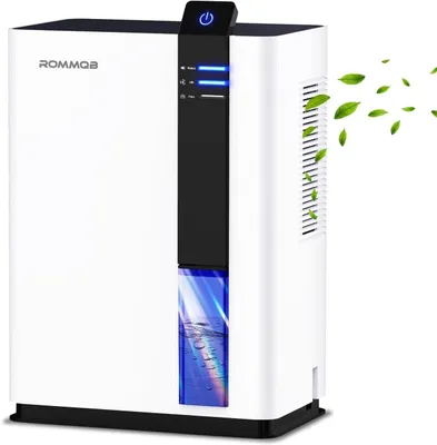 Zdjęcie produktu dla Odwilżacz powietrza, model ROMMQB, pojemność 3000 ml, kompaktowy, mały, do użytku w domu, idealny do salonu, sypialni, łazienki, piwnicy