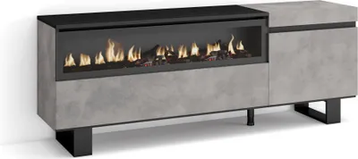 Produktbild von TV-Schrank, Lowboard, 150x35x57cm, Für TV-Geräte bis zu 65", Elektrokamin. Industriedesign, Zementgrau
