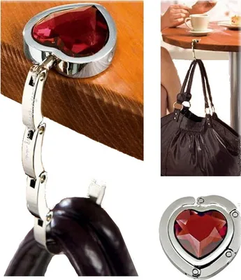Produktbild von Handtaschenhalter Taschenhalter Handtaschen Butler mit farbigem Glas-Stein HERZ  - die mobile Garderobe