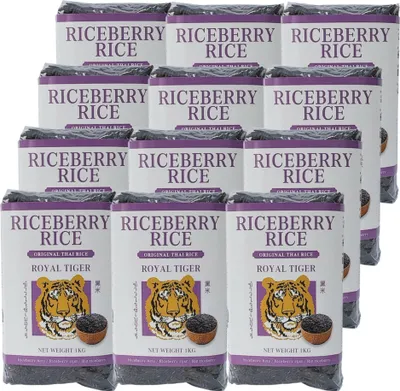 Obrázek produktu pro Royal Tiger Riceberry, 12x 1kg pytel, černá jasmínová rýže