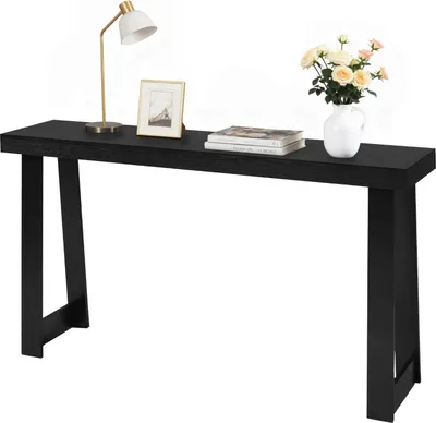 Obrázok produktu pre Konzolový stolík – stolík do predsiene a vstupnej haly, konzolový stolík k pohovke – rozmery 140 x 30,5 x 81 cm – úzky a priestorovo úsporný – obdĺžnikový – z viacvrstvovej dosky – čierny