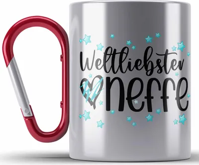Produktbild von Trendation - Neffe Edelstahl Tasse Karabiner Geschenk von Tante Onkel Karabiner Edelstahl Tasse Karabiner Edelstahl Geschenkidee Weltliebster Neffe (Rot)
