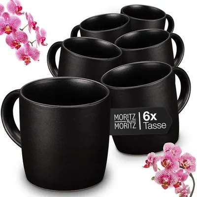 Produktbild von Keramik-Kaffeebecher, 6 Stück, schwarz, 300 ml
