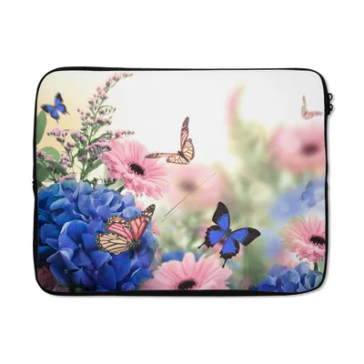 Produktbild von MuchoWow® Laptop Hülle 15 Zoll Schmetterlinge - Blumen - Hortensien - Insekten Laptoptasche - Laptoptasche - Sleeve - Rundum-Schutz