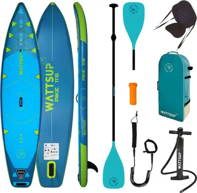 Produktbild von SUP Paddle aufblasbar WattSUP Blau Pike 11'6 Full Pack + Sitz + Paddel 2in1 Dropstitch Max 150 kg - 350x84x15cm