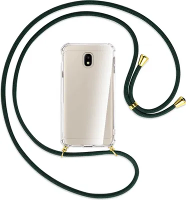 Produktbild von Handykette Backcover-Schutzhülle mit Band (Metall goldfarben) für Samsung Galaxy J3 2017 - dunkelgrün