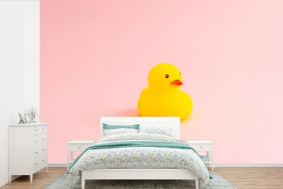 Produktbild von MuchoWow® Fototapete für Wohnzimmer oder Schlafzimmer Wandtapete Vinyl Motivtapete Gummi-Ente - Rosa - 390x260 cm - Papiertapete