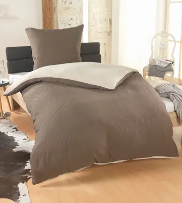 Produktbild von Dreamhome Mikrofaser-Seersucker-Bettwäsche 2-teilig, 135 × 200 + 80 × 80 cm, Beige-Taupe