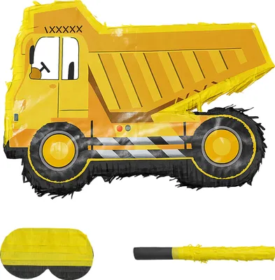 Immagine prodotto di Relaxdays Pinata "Cantiere", con bastone e maschera, pinata per feste per bambini, compleanni, cassone ribaltabile da riempire, dimensioni: 30x40x8 cm, colorata