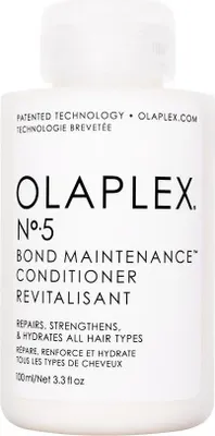 A white bottle of Olaplex No. 5 Bond Maintenance Conditioner.