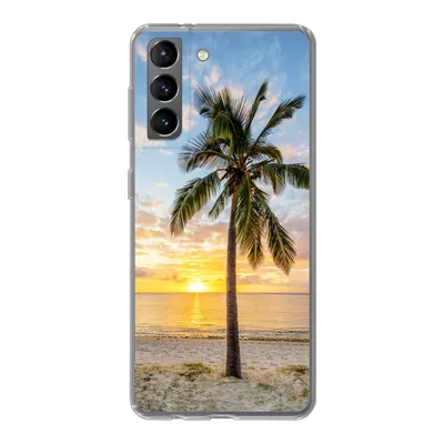 Produktbild von MuchoWow® Handyhülle Schutzhülle Hülle für Samsung Galaxy S21 Strand - Palme - Sonnenuntergang Silikon Softcase Handy Hülle - Softcase